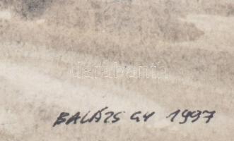 Balázs György (1927-2015): Híd, 1997. Akvarell, papír, jelzett, 20x31 cm, üvegezett fakeretben