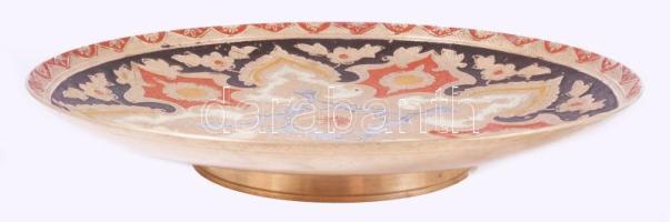 India festett réz dísztál, d: 29 cm