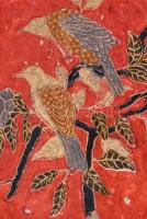 Zománcozott madármintás levél alakú kínáló, 30x18 cm