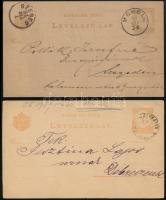 1880-1893 6 db díjjegyes levelezőlap "ÉR-MIHÁLYFALVA / BIHAR M.", 2 db "MOHOL", "MOHRIN / TORONT. M." , "HERNÁD-VÉCSE" , "GÁNÓCZ / FÜRDŐ" bélyegzésekkel
