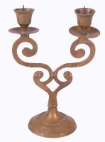 Kétágú réz gyertyatartó, m: 21 cm