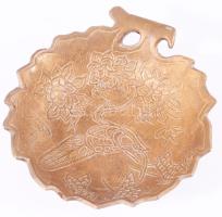 Keleti madármintás bronz dísztál, d: 13 cm