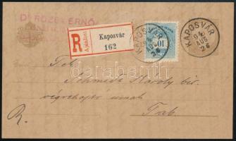 1894 Ajánlott 2kr díjjegyes levelezőlap Színesszámú 10kr díjkiegészítéssel "KAPOSVÁR" - Tab