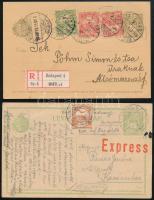 1904 Ajánlott 5f díjjegyes levelezőlap Turul 5f + 2 x 10f díjkiegészítéssel + 1911 Expressz 5f díjjegyes levelezőlap Turul 30f díjkiegészítéssel