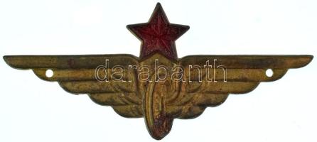 1950-1960 k. Vörös csillagos vasutas bronz felvarrható sapkajelvény, részben festett (25x57mm) T:AU