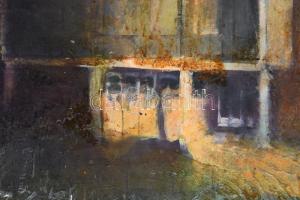 Jelzés nélkül: Rejtélyes ház. Olaj, vászon. Kissé sérült. 59,5x79,5 cm