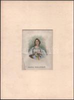 XIX. sz. eleje/közepe Maria Malibran (1808-1836) spanyol operaénekes portréja, kézzel színezett acélmetszet, paszpartuban, foltos, hajtásnyommal, 16x12 cm