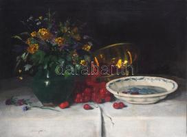 Molnár Z. János (1880-1960): Meggyes csendélet. Olaj, vászon, jelezve balra lent. 60x80 cm