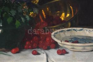 Molnár Z. János (1880-1960): Meggyes csendélet. Olaj, vászon, jelezve balra lent. 60x80 cm