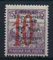 Nyugat-Magyarország VI. 1921 Arató 10K/15f hármaslyukasztással (katalógus nem árazza), Bodor vizsgálójellel