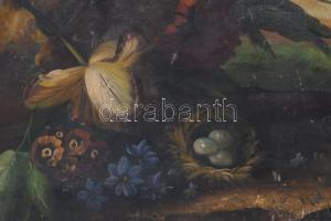 Olvashatatlan jelzéssel (a hátoldalán): Csendélet. Olaj, vászon. Apró sérülésekkel. 61x91 cm