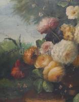 Olvashatatlan jelzéssel (a hátoldalán): Csendélet. Olaj, vászon. Apró sérülésekkel. 61x91 cm