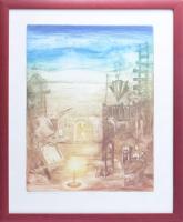 Kéri Imre (1945-): Amsterdami ócskapiac. Színes rézkarc, papír, jelzett, művészpéldány EA X/XV számozással, üvegezett fakeretben, 40×30 cm