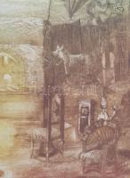 Kéri Imre (1945-): Amsterdami ócskapiac. Színes rézkarc, papír, jelzett, művészpéldány EA X/XV számo...