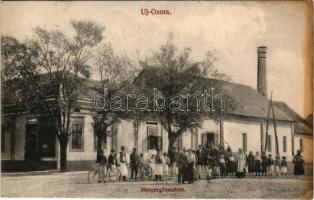 1911 Újozora, Új-Ozora, Uzdin; Hengergőzmalom, gőzmalom, férfiak kerékpárral. Járossy Gy. fényképész felvétele / steam mill, men with bicycles (EM)
