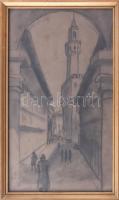 Jelzés nélkül: Firenzei részlet. Szén, papír. Üvegezett fakeretben. 34x21,5 cm