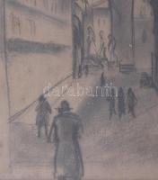 Jelzés nélkül: Firenzei részlet. Szén, papír. Üvegezett fakeretben. 34x21,5 cm