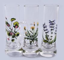 Kristály likőrös pohár készlet, 6 darab, növénymintákkal, kis pattogzással, m: 10,5 cm