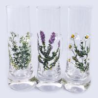 Kristály likőrös pohár készlet, 6 darab, növénymintákkal, kis pattogzással, m: 10,5 cm