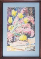 Farkasházy Miklós (1895-1964): Sárga tulipánok. Akvarell, papír. Jelzett. Üvegezett fakeretben. 42x2...