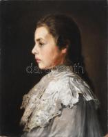 Jelzés nélkül, XIX. sz. vége: Lányportré. Olaj, vászon. Javított. Jobb alsó sarkában felületi kopásokkal (fetékhiánnyal). 47x37 cm