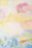 Olvashatatlan jelzéssel, XX. sz. első fele: Színes táj. Olaj, fa. Hátoldalán régi, kissé töredékes r...