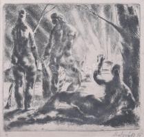 Aba-Novák Vilmos (1894-1941): Női aktok, 1922. Rézkarc, papír, jelzett, üvegezett fakeretben, 19x19 cm