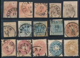 1850-1864 15 db Osztrák Posta Magyarországon bélyeg, közte 9 kr I. típus is