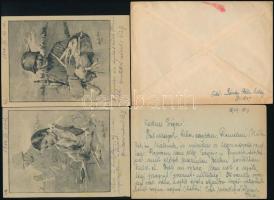 Tábori posta tétel, benne 4 db futott levelezőlap, benne kettő képes, 2 db cenzúrás levél + használa...