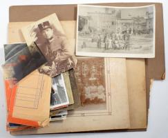 Egy zacskónyi vegyes fotó ca 1900-1940 közötte nagy keményhátú fotók, sok negatív, némi katonai