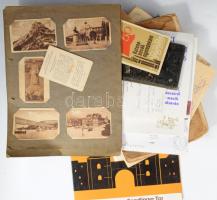 Vegyes papírrégiség tétel, benne reklámok, okmányok, egy pakli kártya