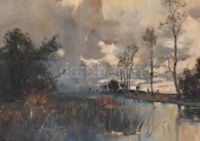 A Harbl (?) jelzéssel, XX. első fele: Vízparti táj. Olaj, vászon. Hátoldalán Szépművészeti Múzeum 9/...