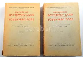 Károlyi Árpád: Németujvári gróf Batthyány Lajos első magyar miniszterelnök főbenjáró pöre. I-II. köt. Írta, az iratokat összegyüjtötte és szerk.: - - . I.: A pör története. II.: Pöriratok és államiratok. Bp., 1932, Magyar Történelmi Társulat, XII+[4]+658+[2] p.; [8]+691+[1] p. Első kiadás. Kiadói papírkötés, a borítón és gerincen sérülésekkel, helyenként kissé sérült lapszélekkel, nagyrészt felvágatlan lapokkal.
