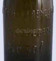 Hutter-Ferencsevits Szeged sörös üvegpalack, kopásnyomokkal, 0,5 l, m: 28,5 cm