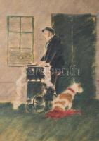 Kerékgyártó János (1965-): Párizs 9 (Férfi kutyával). Olaj, vászon, jelezve jobbra lent. Reprodukálv...