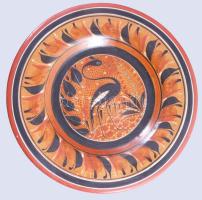 Madármintás kerámia falitál, pattogzással, d: 31 cm