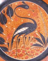 Madármintás kerámia falitál, pattogzással, d: 31 cm