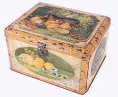 cca 1920/30 Imperial Feigenkaffee festett lemez doboz, kopással, 23x19 cm