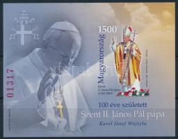 2020 100 éve született Szent II. János Pál pápa vágott blokk