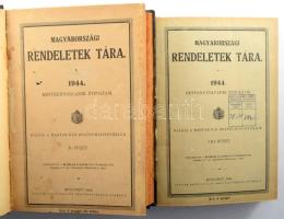 1944 Magyarországi rendeletek tára 78. évf. II., IV., V., VI., VIII. füzetek. (2 kötetbe kötve.) Kiadja a Magyar Kir. Belügyminisztérium. Bp., 1944, Stádium. Félvászon-kötésben
