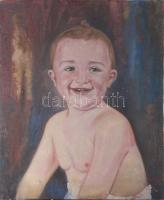 Jelzés nélkül: Mosolygó kisfiú. Olaj, vászon, sérült. 60x49,5 cm