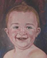 Jelzés nélkül: Mosolygó kisfiú. Olaj, vászon, sérült. 60x49,5 cm