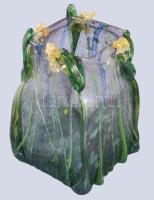 Smetana Ágnes (1961-) Díszváza plasztikus virág dekorral. Anyagában színezett, üvegszál ráillesztése...