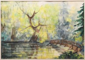 Gál Gabi (XX. sz. vége): Rátóti híd. Akvarell, papír. Jelezve balra lent. Fakeretben. 33x47 cm