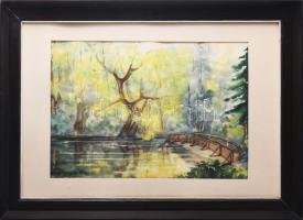 Gál Gabi (XX. sz. vége): Rátóti híd. Akvarell, papír. Jelezve balra lent. Fakeretben. 33x47 cm