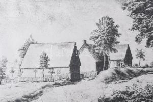 Tarjáni Simkovits Jenő (1895-1995): Három ház. Rézkarc, papír, jelzett. Számozott (50/8). Üvegezett ...