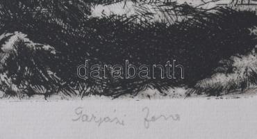 Tarjáni Simkovits Jenő (1895-1995): Három ház. Rézkarc, papír, jelzett. Számozott (50/8). Üvegezett ...