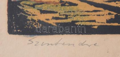 Réti Mátyás (1922-2002): Szentendre. Színes linómetszet, papír, jelzett, paszpartun ázásnyommal. Üve...