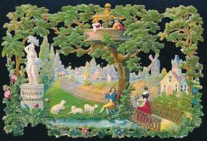 ca 1870 Litho áttört üdvözlőkártya 10x6,5 cm