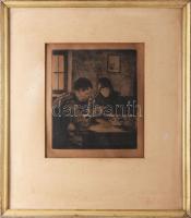 Glatz Oszkár (1872-1958) - Prihoda István (1891-1965): Ebédelők. Rézkarc, papír, jelzés nélkül. Fake...